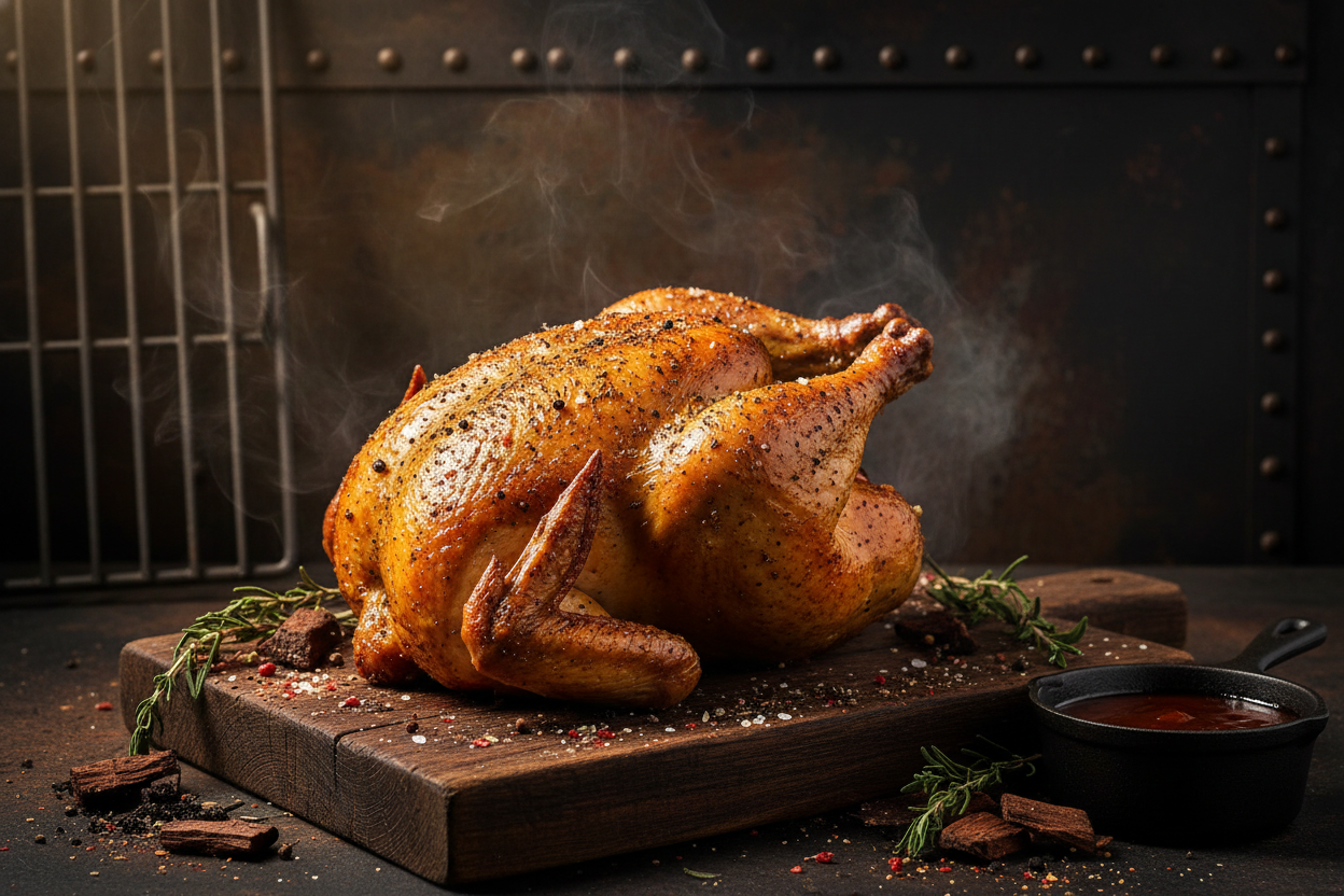 Smoked chicken prepared for serving