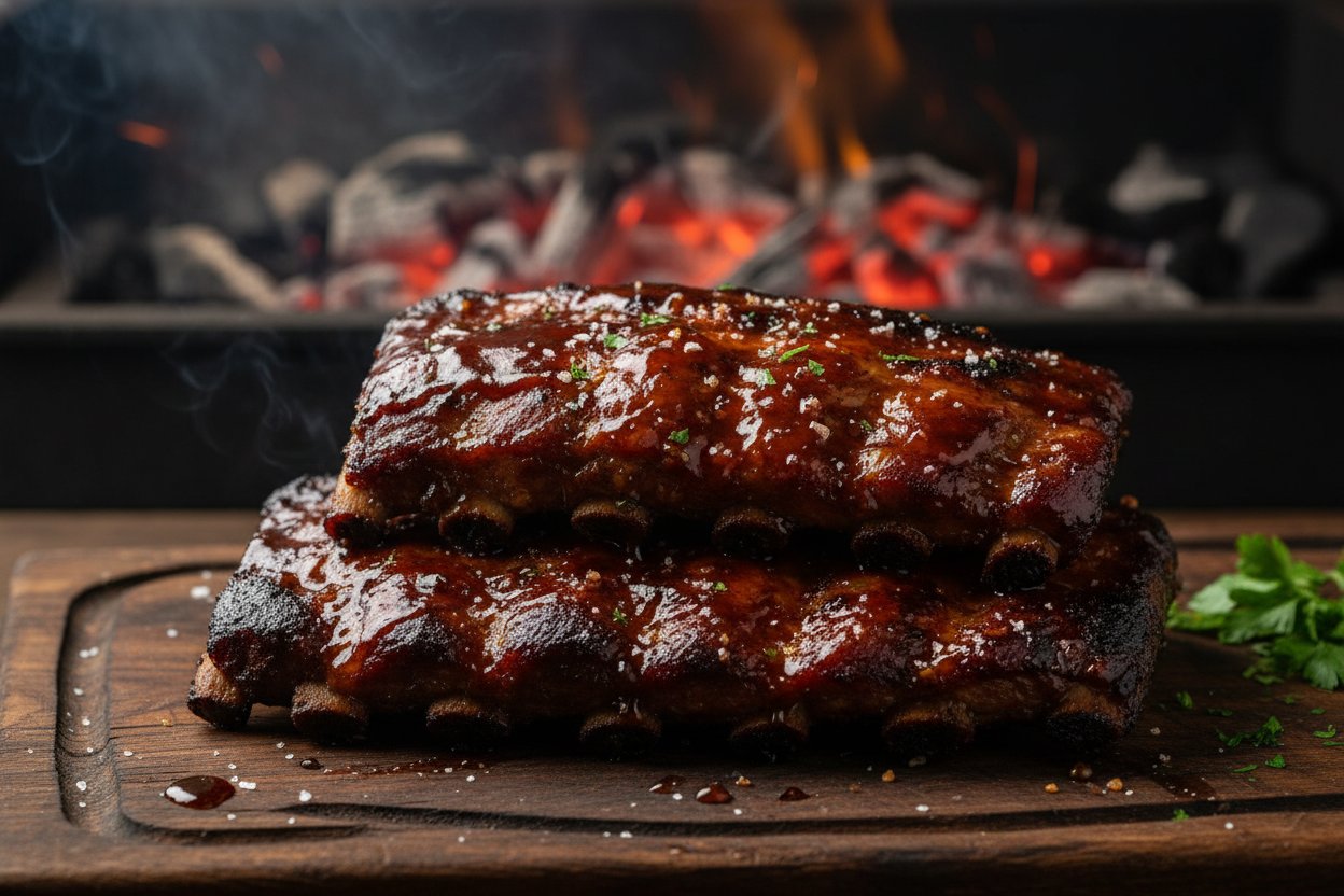 Smoked ribs with a glossy finish